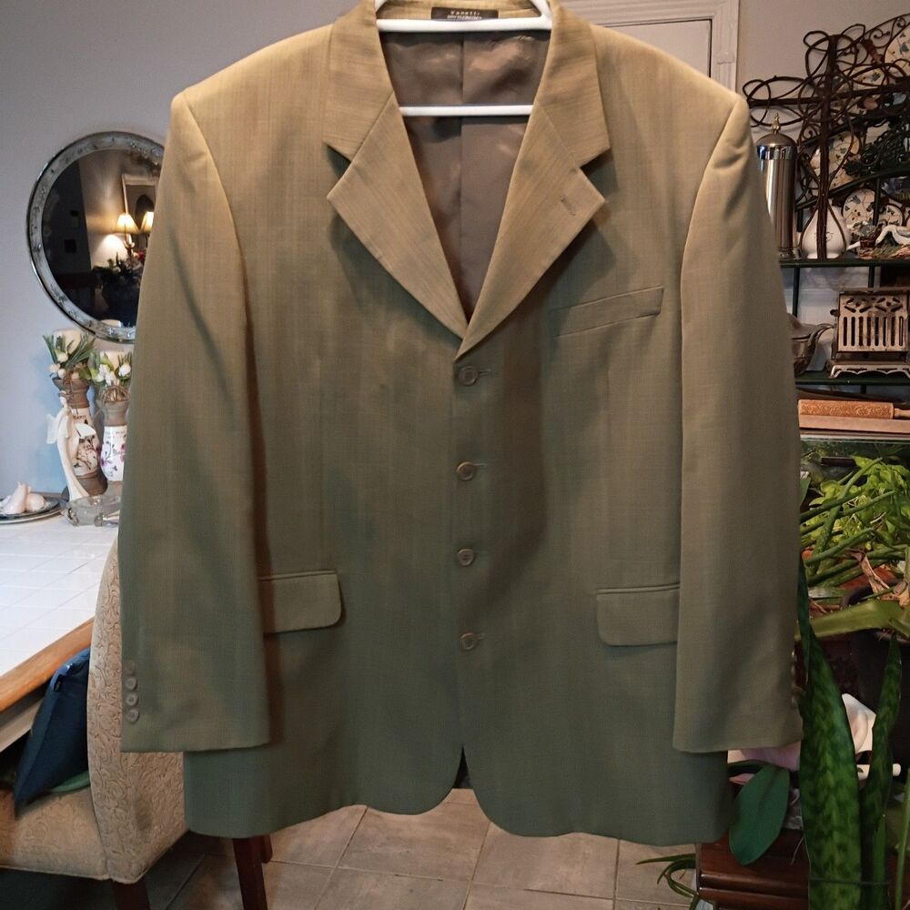 VNTG Vanetti 2 Piece Suit 46R Polyester Muted Olive Beige Jacket, 40R Slacks
